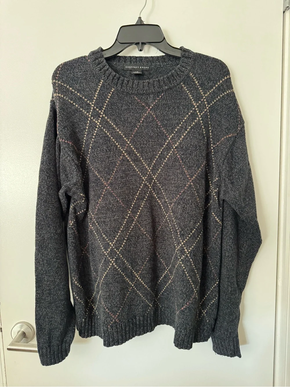 Geoffrey Beene Men's Charcoal Argyle Crewneck Sweater Size Large